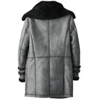 Men’s Metallic Gray Shearling B7 Bomber Long Coat-1