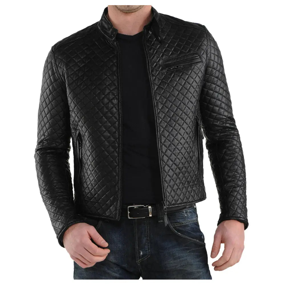 Men’s Vintage Leather Motorcycle Bomber Jacket-0