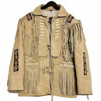 Men's Native American Suede Fringe Leather Jacket with Beads-0
