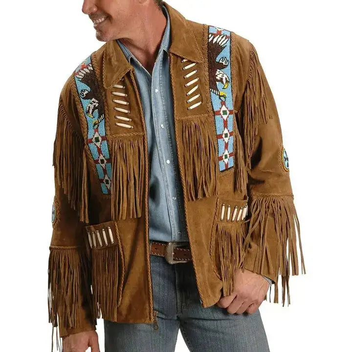 Men's Native American Suede Western Leather Jacket-0