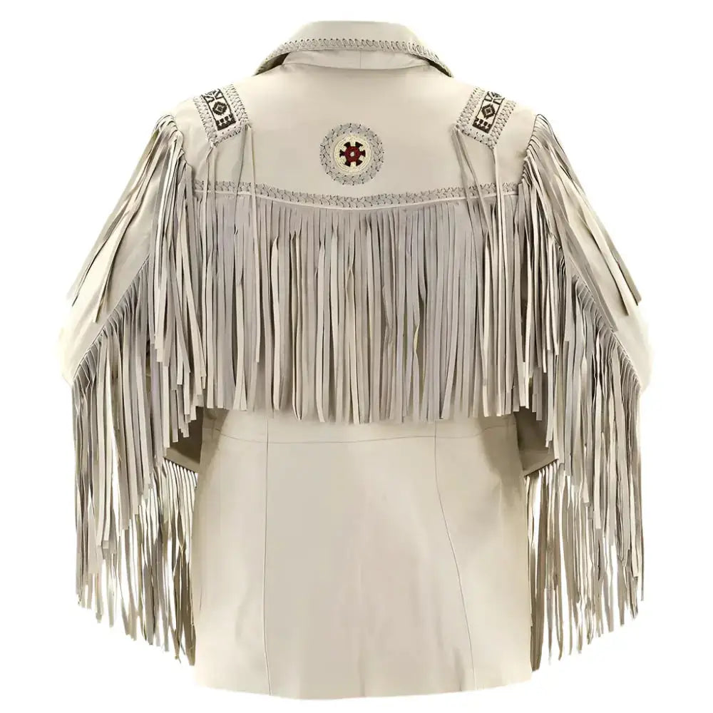 Men's Native American Beige Suede Western Fringe Jacket-1