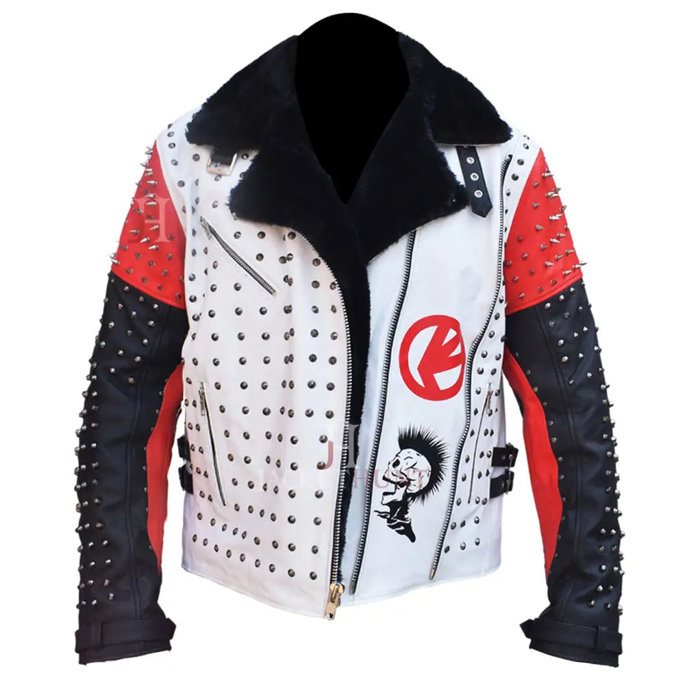 Men’s Studded Punk Rock Leather Jacket-0