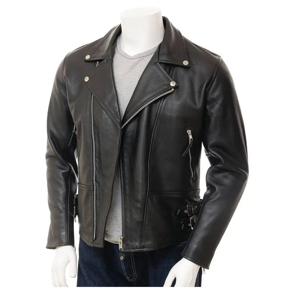 Men’s Real Leather Moto Biker Jacket-0