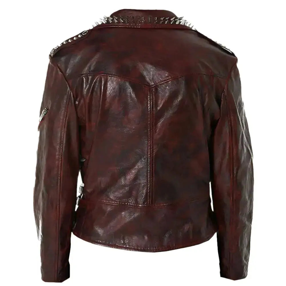 Men's Red Spiked Studded Metallic Leather Jacket-1