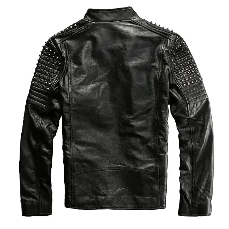 Men’s Rock Punk Black Studded & Spiked Motorcycle Leather Jacket-1