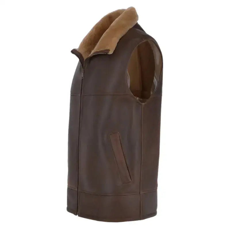 Mens Shearling Fur Flight Pilot Vest-1