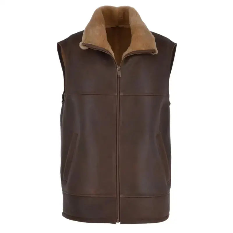 Mens Shearling Fur Flight Pilot Vest-0