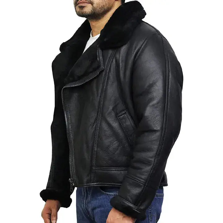 Mens Shearling Aviator Bomber Jacket-3