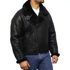 Mens Shearling Aviator Bomber Jacket-2