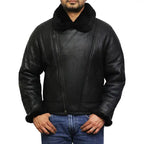 Mens Shearling Aviator Bomber Jacket-4