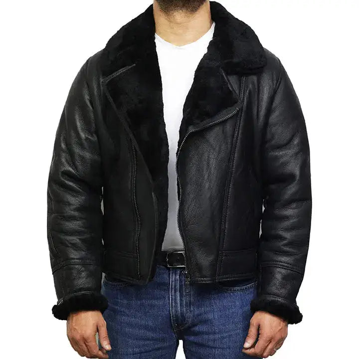 Mens Shearling Aviator Bomber Jacket-1