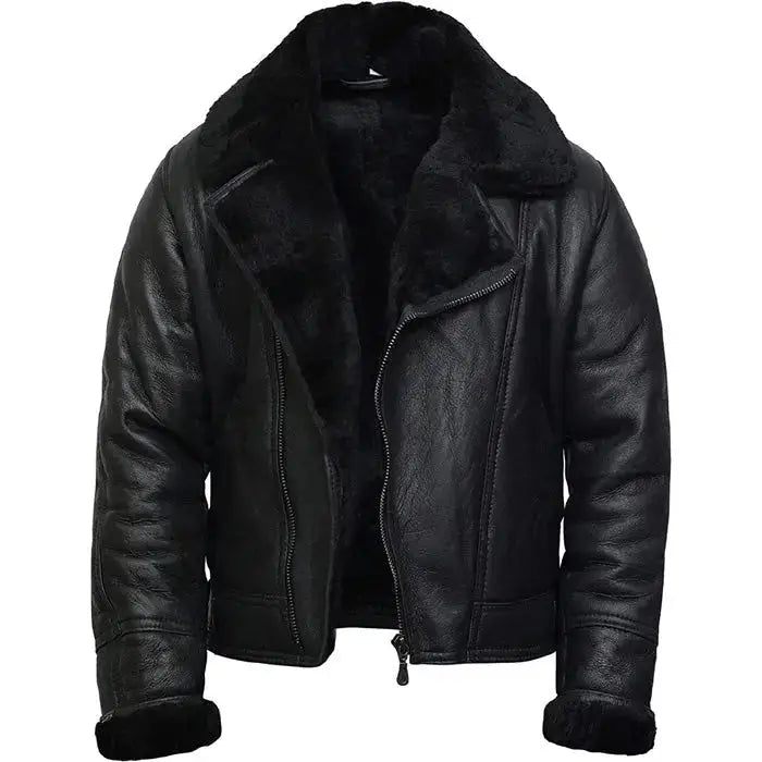Mens Shearling Aviator Bomber Jacket-0