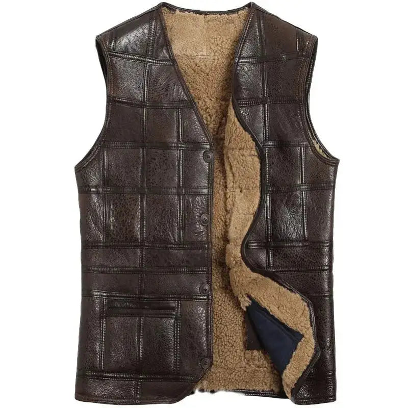 Men’s Sheepskin Leather Vest with Fur Lining-0