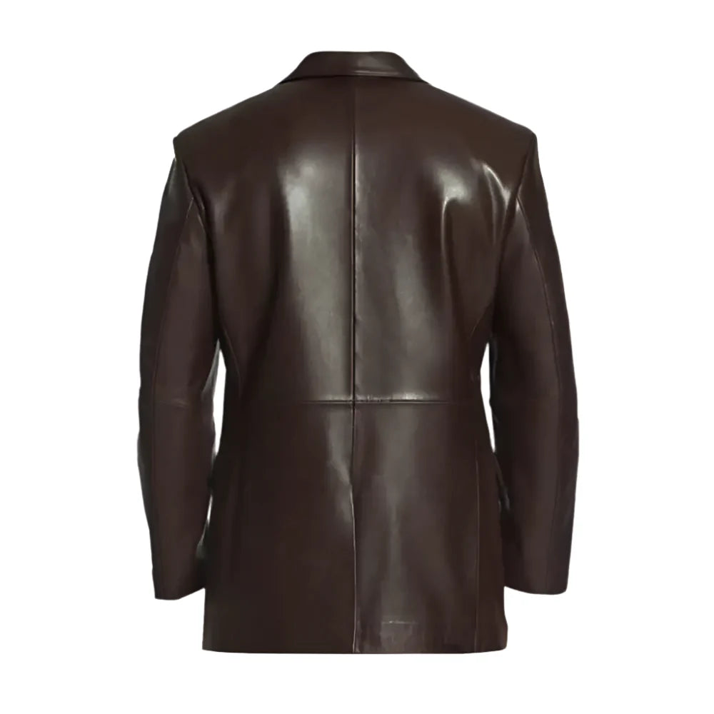Mens Brown Leather Blazer Coat-1
