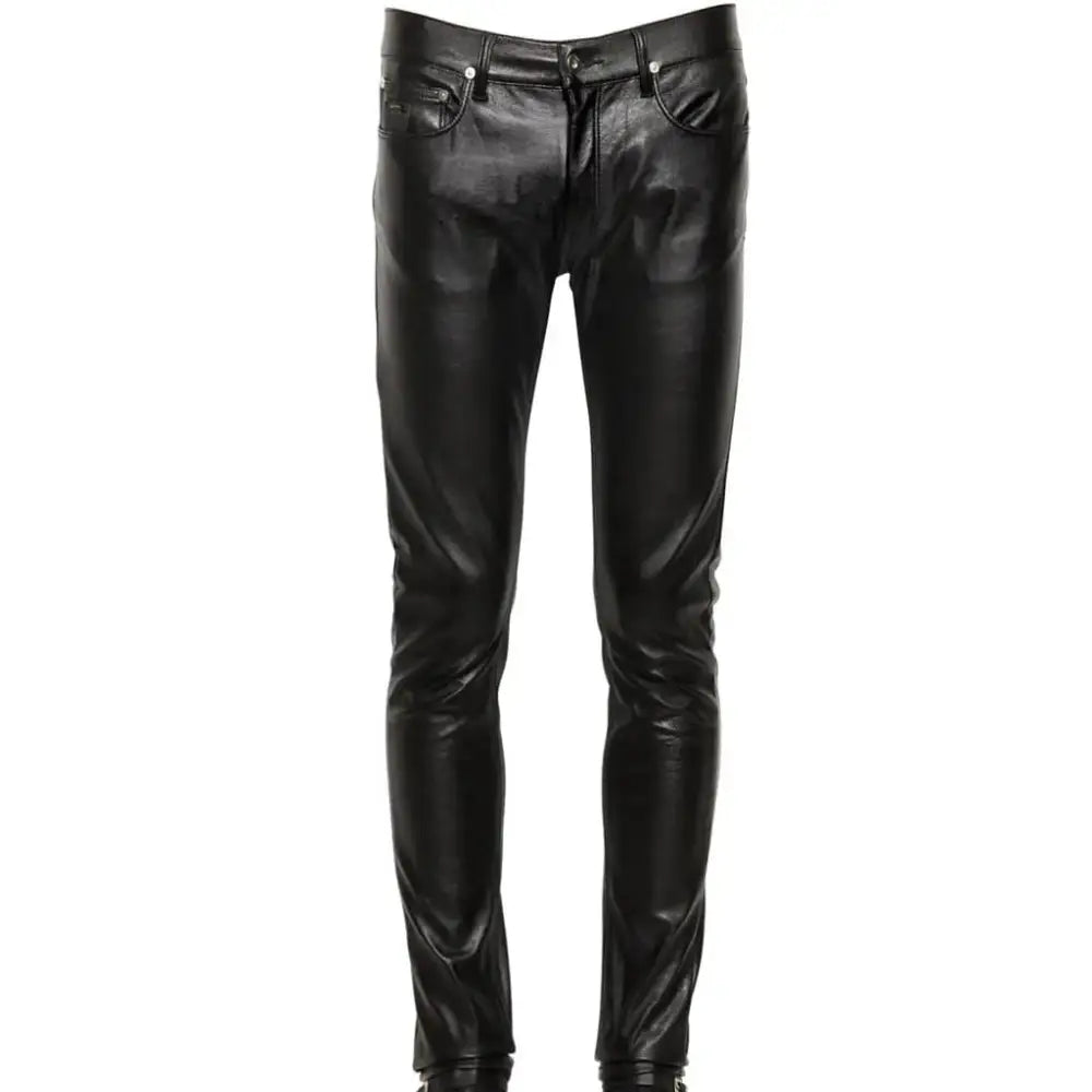 Men’s Skinny Fit Leather Pants-0