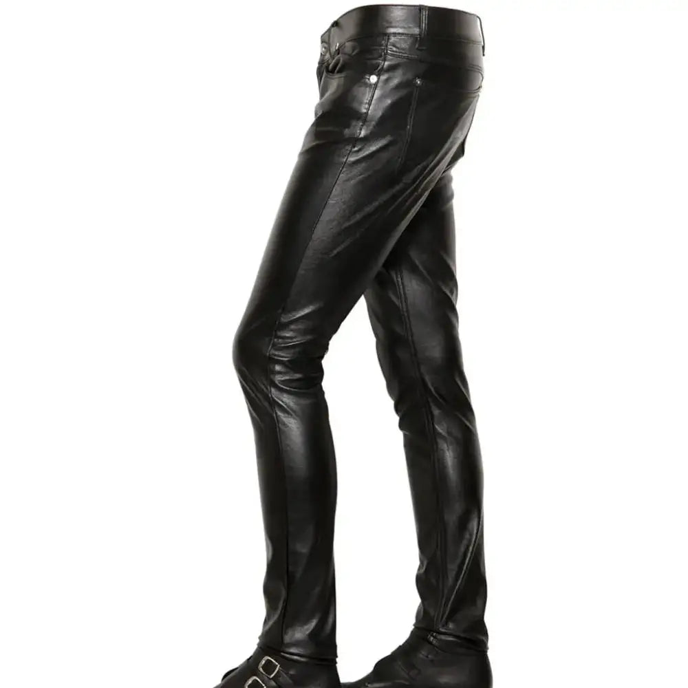 Men’s Skinny Fit Leather Pants-2