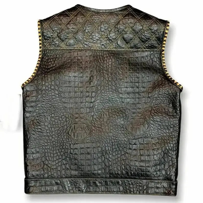Men's Snake Yellow Diamond Quilted Biker Vest-1