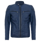 Men's Soft Blue Leather Biker Jacket-0