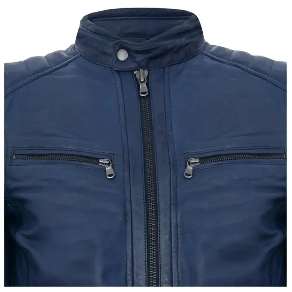 Men's Soft Blue Leather Biker Jacket-2