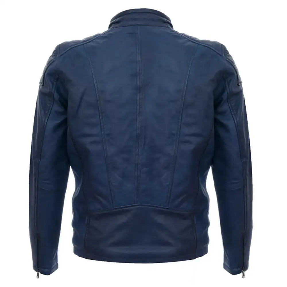 Men's Soft Blue Leather Biker Jacket-1