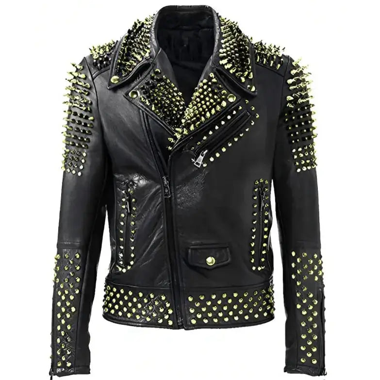 Men’s Studded Black Biker Leather Jacket-0