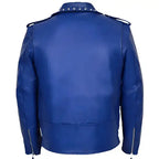 Men's Studded Blue Leather Biker Jacket-2