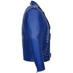 Men's Studded Blue Leather Biker Jacket-1