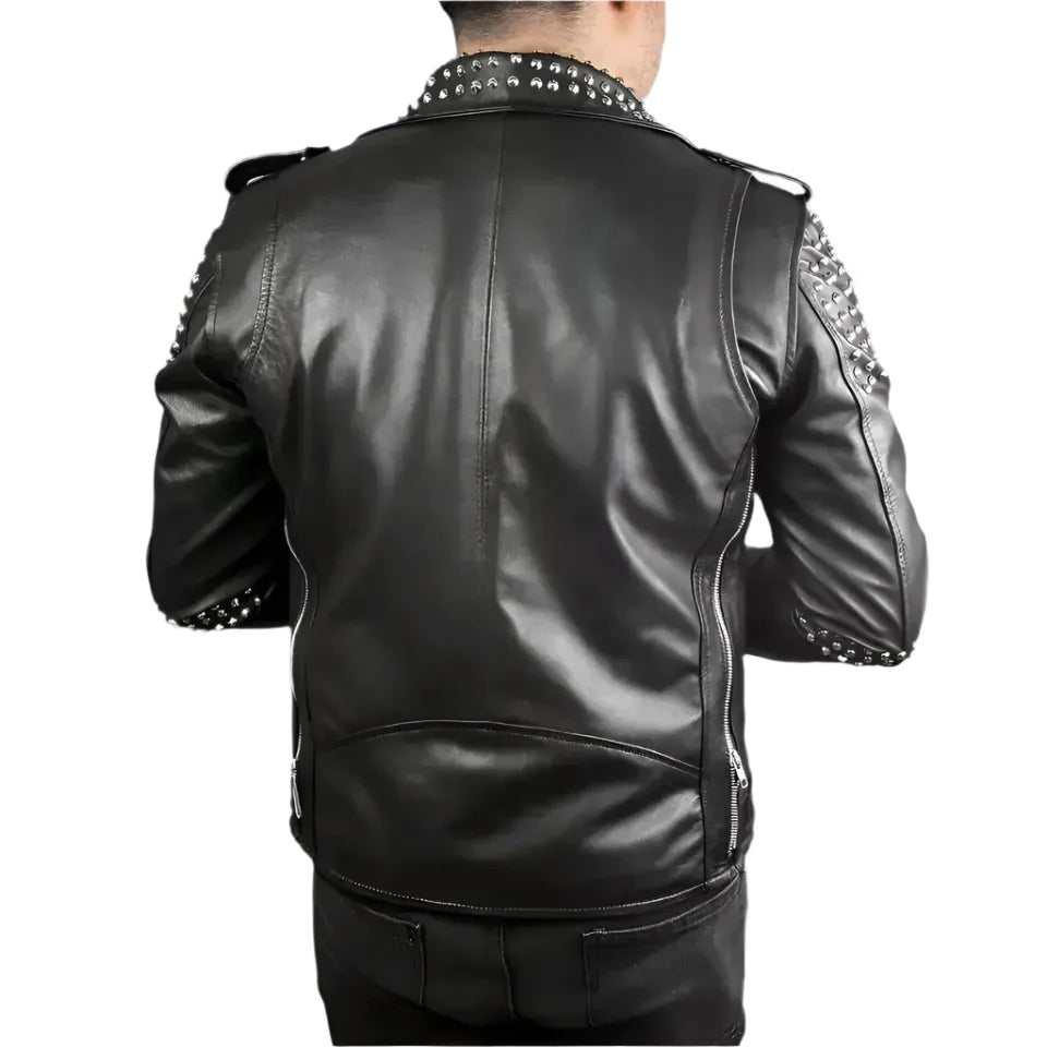 Men’s Studded Leather Motorcycle Jacket-2