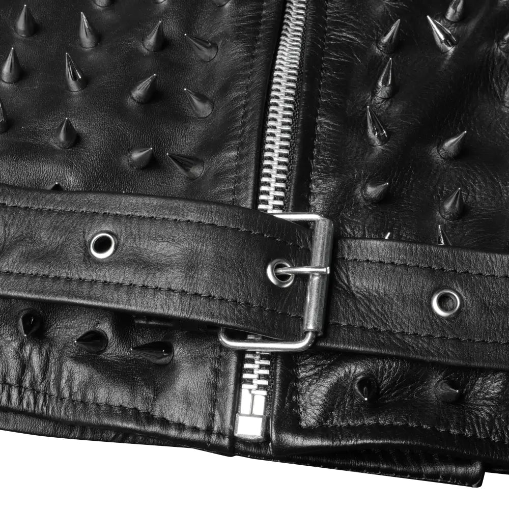 Men’s Punk Metal Studded Leather Jacket-3