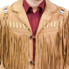 Men's Suede Leather Cowboy Jacket with Fringe & Beaded Western Details-1