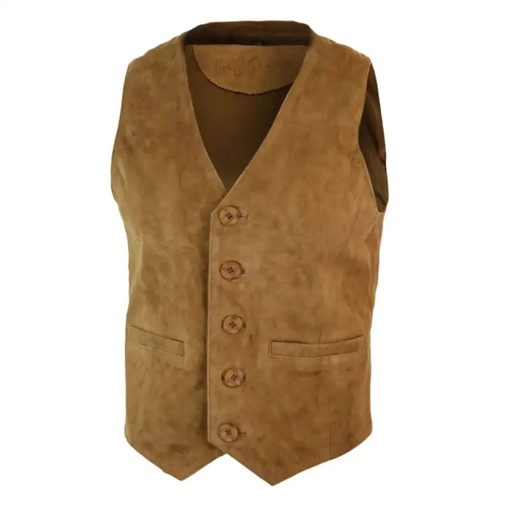 Men's Retro Vintage Suede Leather Western Waistcoat Vest-0