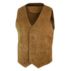 Men's Retro Vintage Suede Leather Western Waistcoat Vest-0