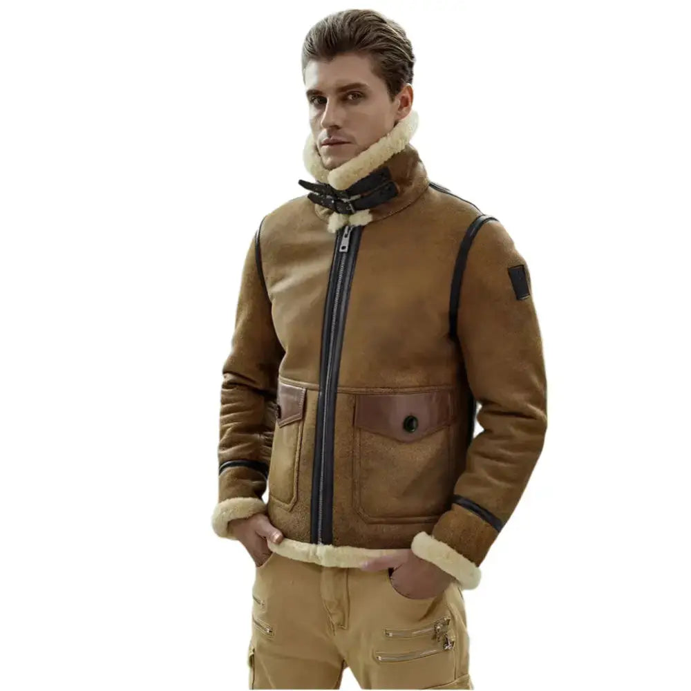 Men’s Vintage Brown Sheepskin B3 Bomber Jacket-2