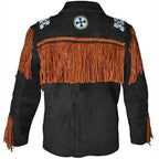 Men's Western Black Leather Fringe Jacket-1