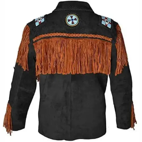 Men's Western Black Leather Fringe Jacket-1