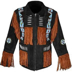 Men's Western Black Leather Fringe Jacket-0