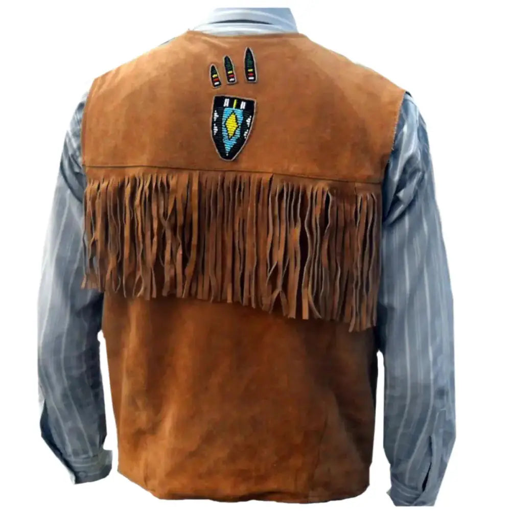 Men’s Western Brown Suede Fringe Vest-1