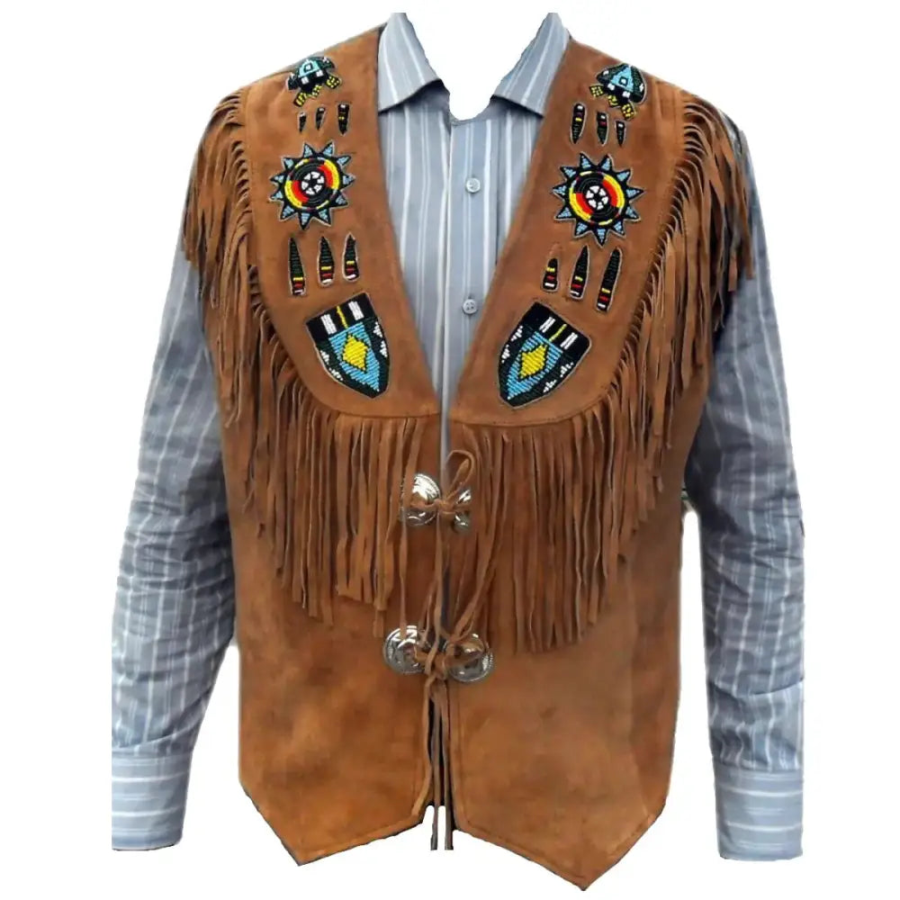 Men’s Western Brown Suede Fringe Vest-0