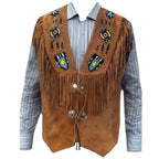 Men’s Western Brown Suede Fringe Vest-0