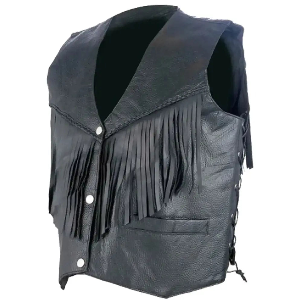 Mens Western Fringe Leather Vest-0