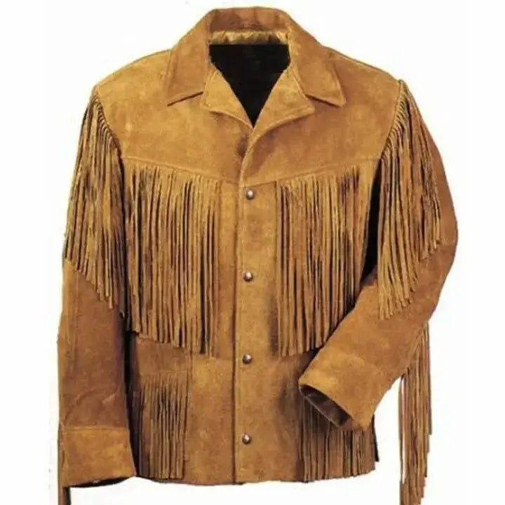Men's Western Leather Fringe Jacket with Beads-0
