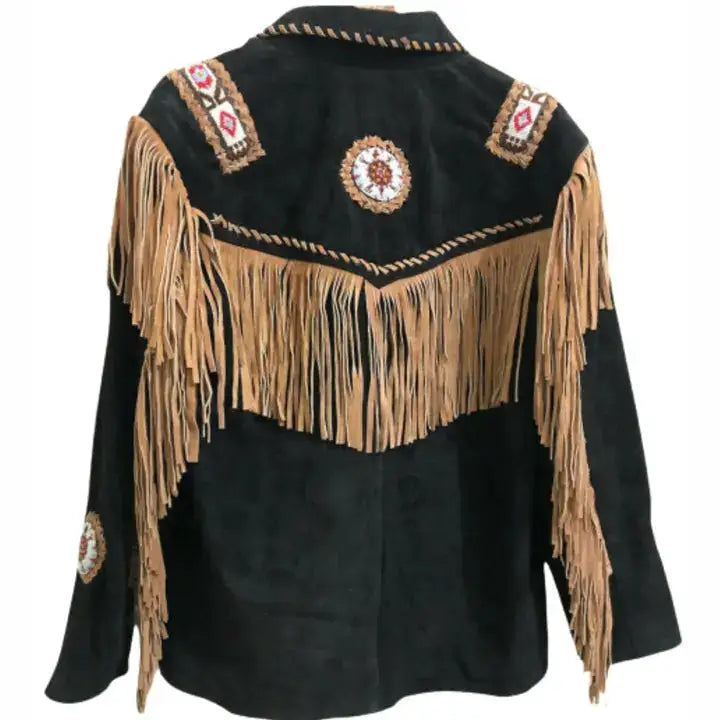 Men's Premium Suede Western Fringe Leather Jacket-1