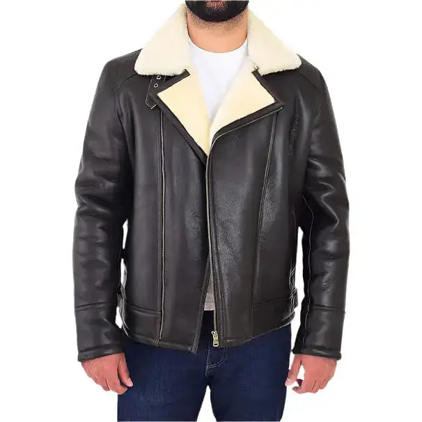Men’s X Zip Shearling Aviator Bomber Jacket-0