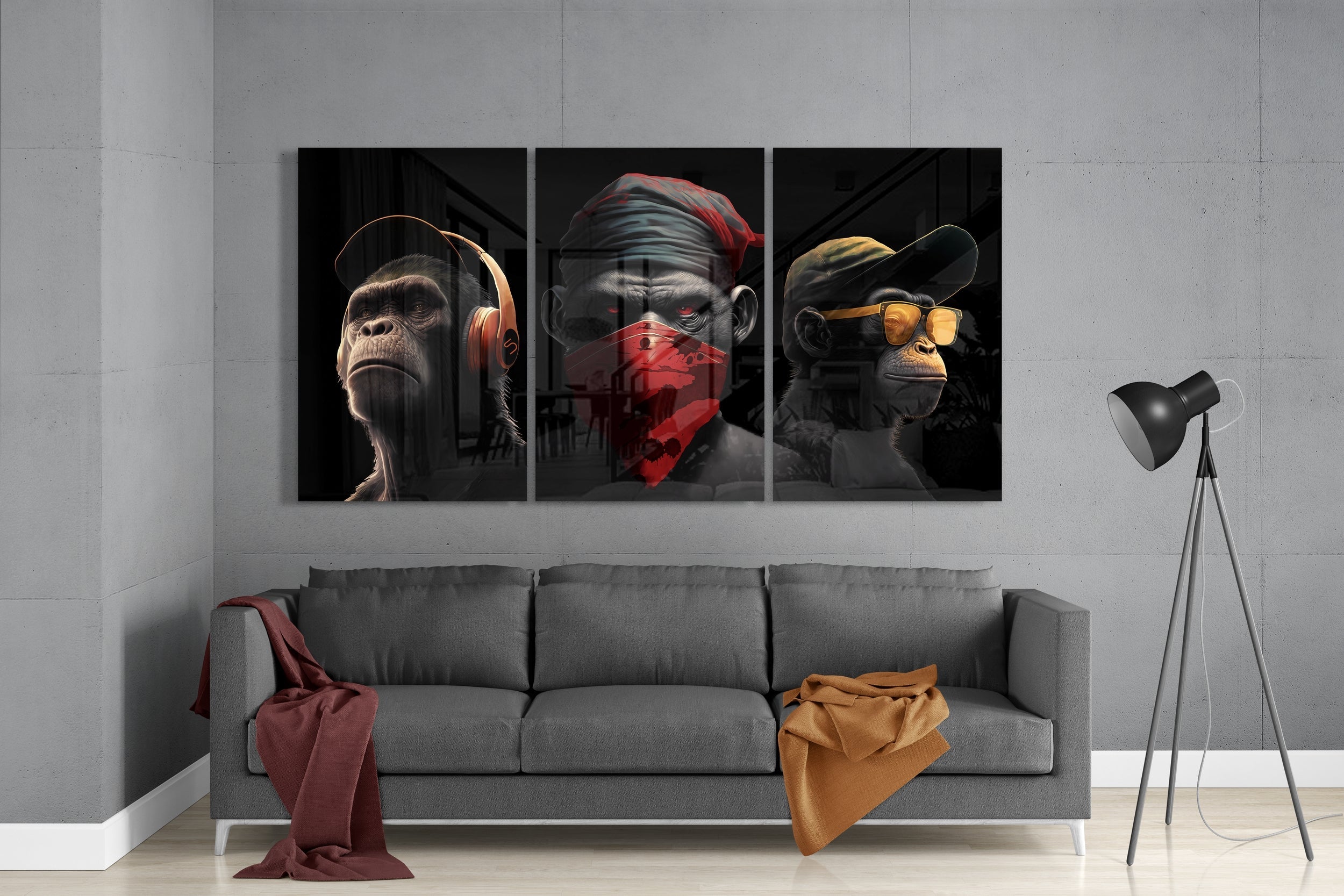 3 Wise Monkeys Mega Glass Wall Art-2