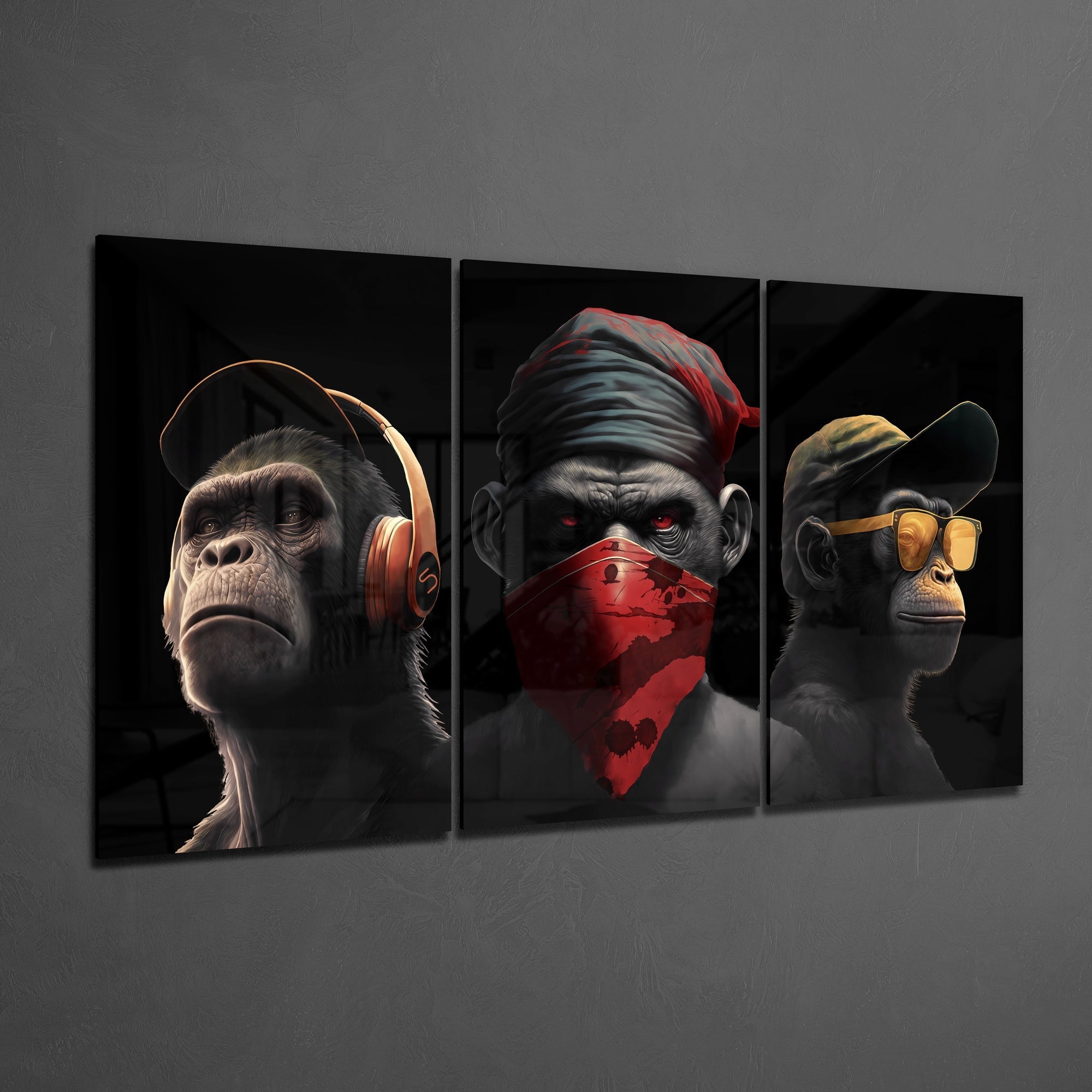 3 Wise Monkeys Mega Glass Wall Art-1