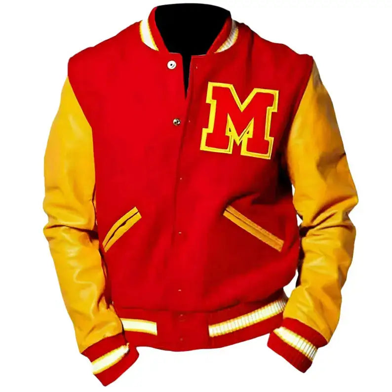Men's MJ Michael Jackson Thriller Varsity Bomber Jacket – Red M Patch-2