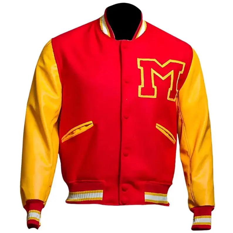 Men's MJ Michael Jackson Thriller Varsity Bomber Jacket – Red M Patch-0