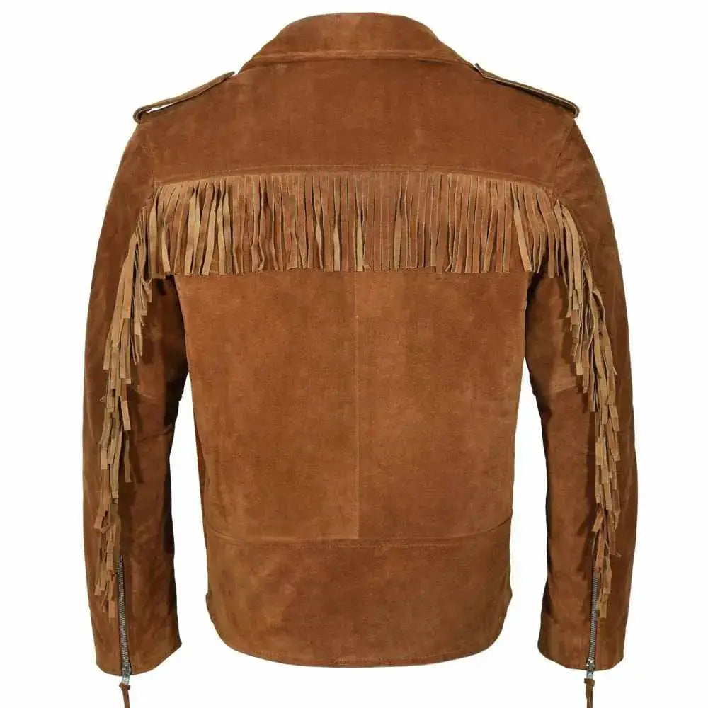 Men's Native American Brown Suede Fringe Biker Jacket-1