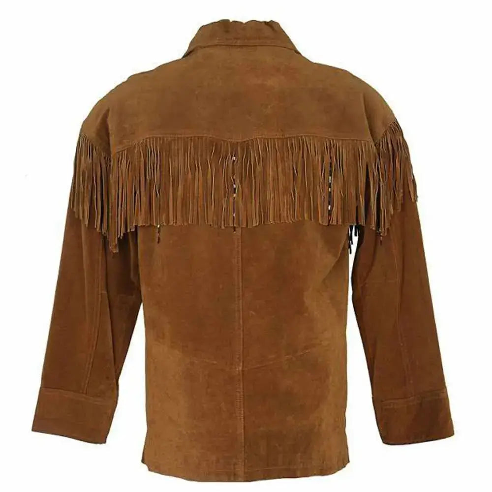 Men's Native American Buffalo Suede Fringe Western Shirt Jacket-1