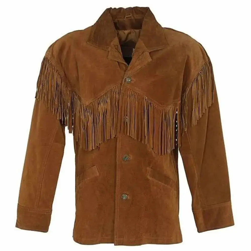 Men's Native American Buffalo Suede Fringe Western Shirt Jacket-0